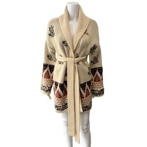 Christian Dior Beige Cream Multi Knit 2019 PF19 Belted Wrap Open Cardigan sz S